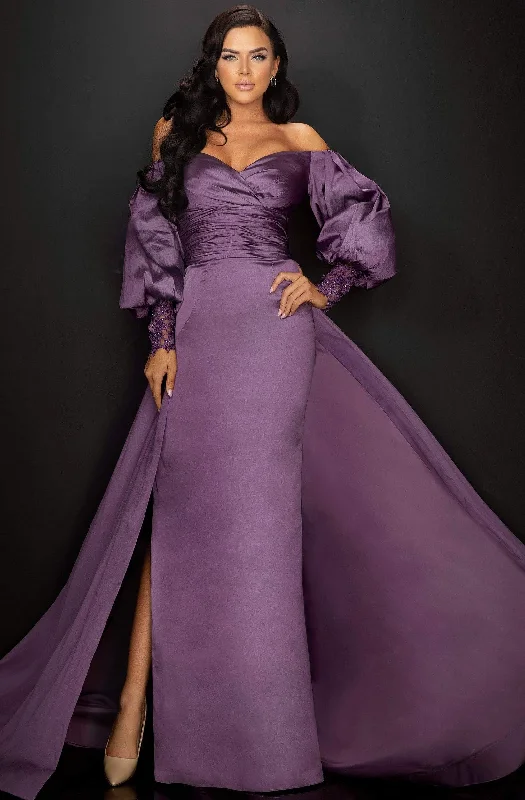 women's travel dressesTerani Couture 2011M2122 - Long Sleeve Overskirt Evening Gown