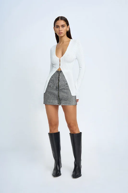 women's velvet mini skirtsBella Textured Knit Cardi | Final Sale - Ivory