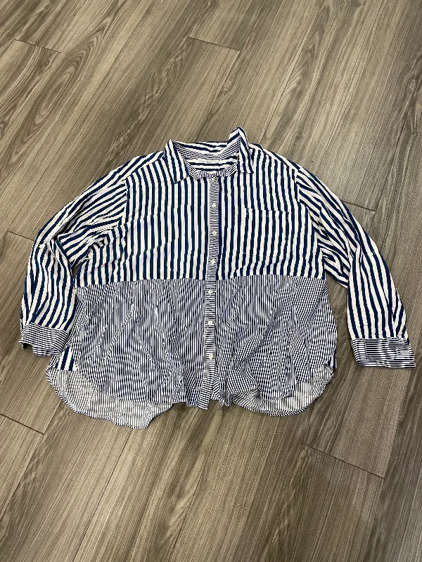 women's long sleeve tops with high-low hemlinesTop Long Sleeve By Jane And Delancey In Striped Pattern, Size: 3x