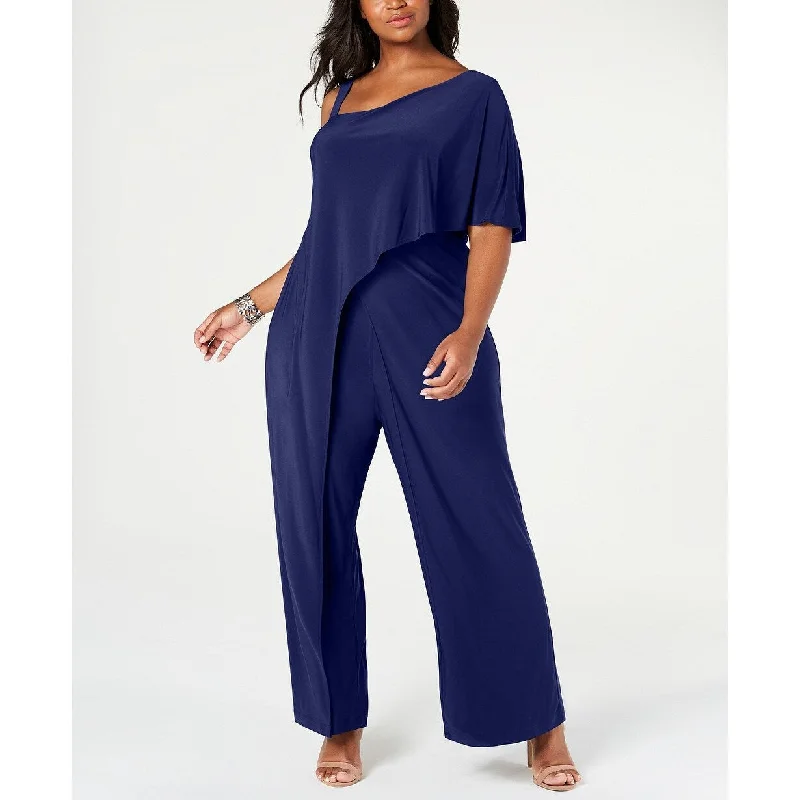 women's jumpsuits for partiesR & M Richards Women's Plus Size One-Shoulder Jumpsuit Navy Size 16