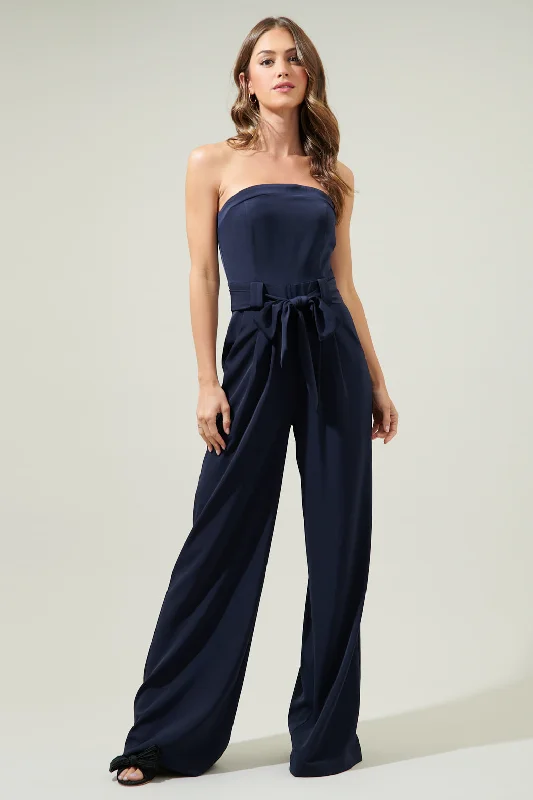 women's jumpsuits with floral printsLappel Tube Top Wide Leg Jumpsuit