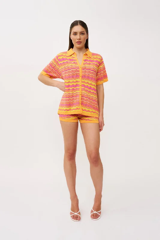 women's stretch skirtsRayne Ripple Knit Shirt - Pink Mango Yellow