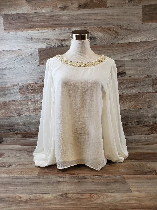 women's long sleeve tops with rufflesTop Long Sleeve By Cece In Ivory, Size: S