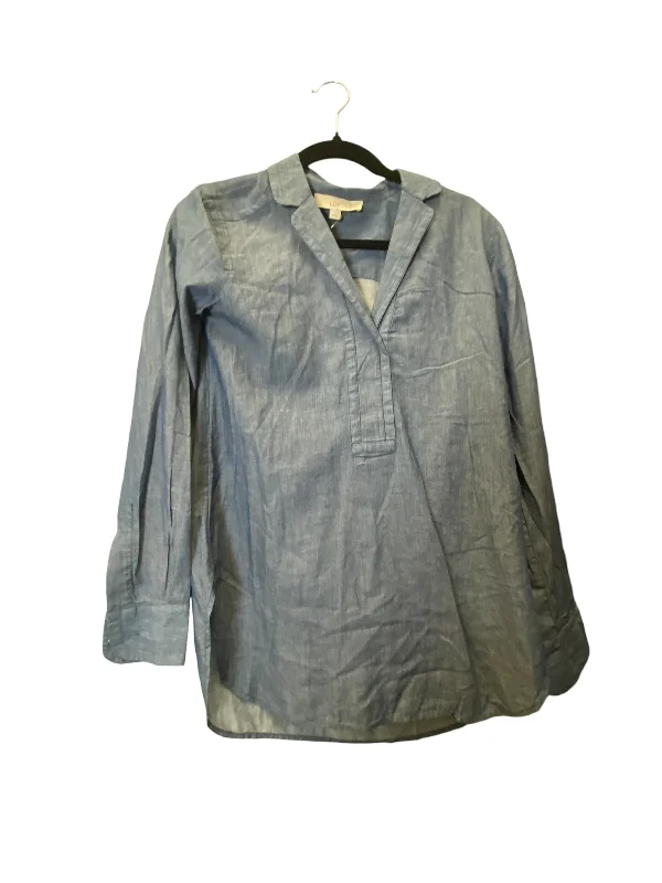 women's long sleeve tops made of cashmereTop Long Sleeve By Loft In Blue Denim, Size: Xs