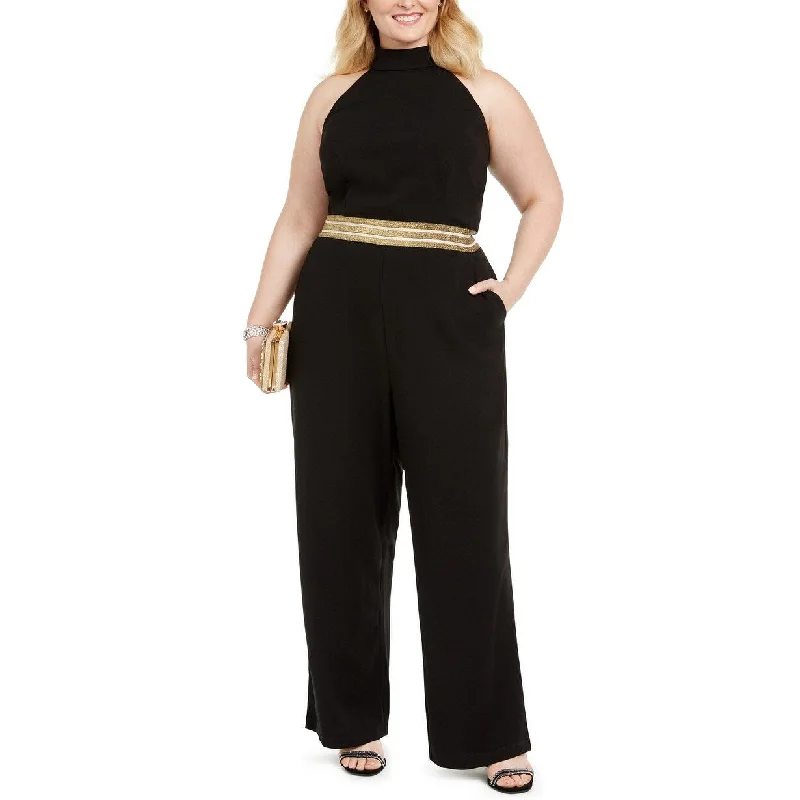 women's jumpsuits with belt loopsTeeze Me Women's Plus Size Trendy Banded-Waist Halter Jumpsuit Black Size 18