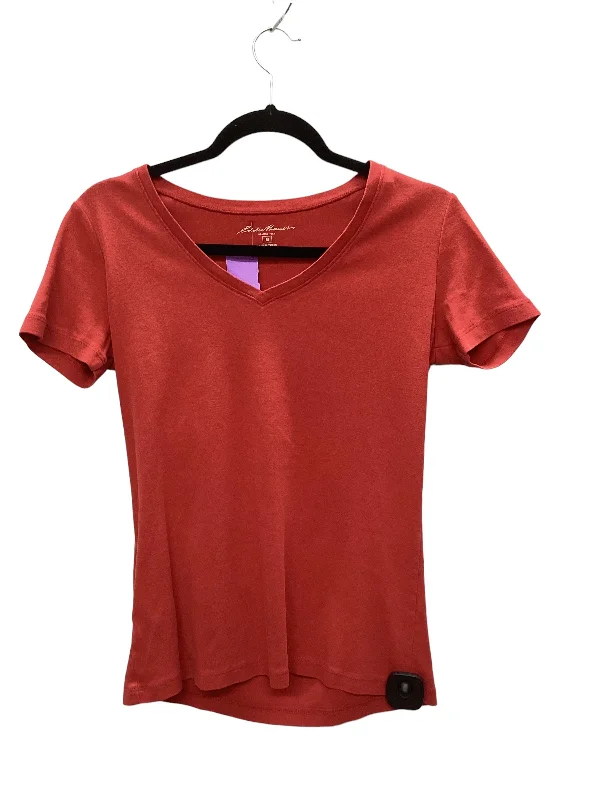 women's T-shirts with sequin embellishmentsRed Top Short Sleeve Basic Eddie Bauer, Size M