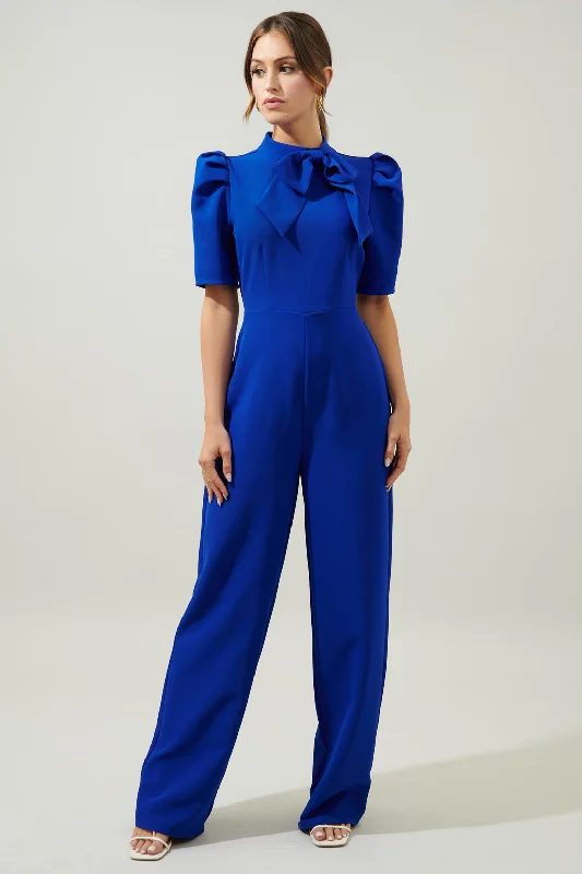 women's jumpsuits for minimalist fashionChelsea Tie Neck Pleated Sleeve Jumpsuit