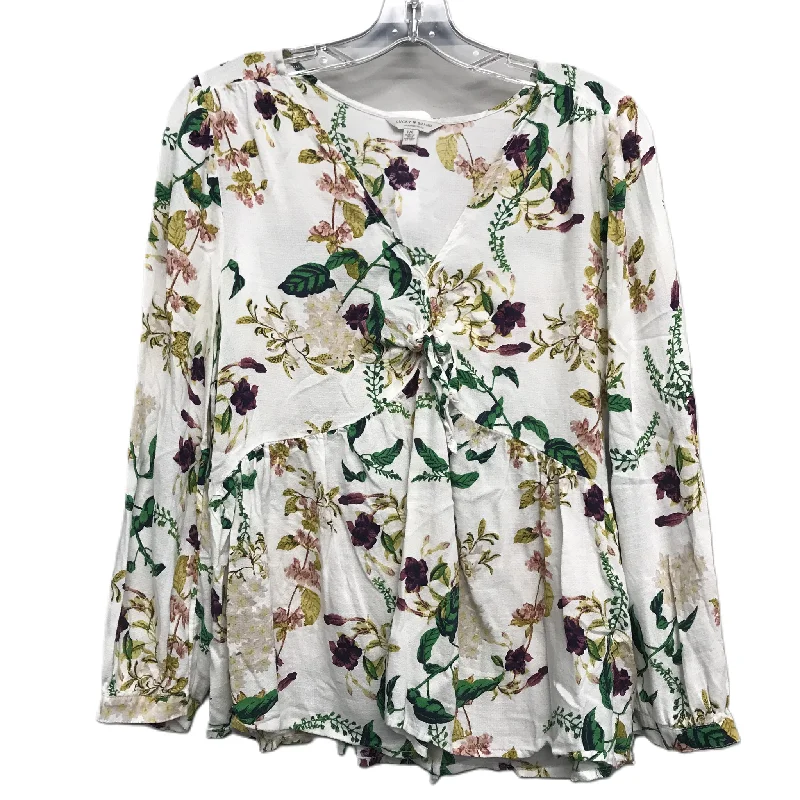 women's long sleeve tops with minimalist aestheticsTop Long Sleeve By Lucky Brand In Floral Print, Size: L