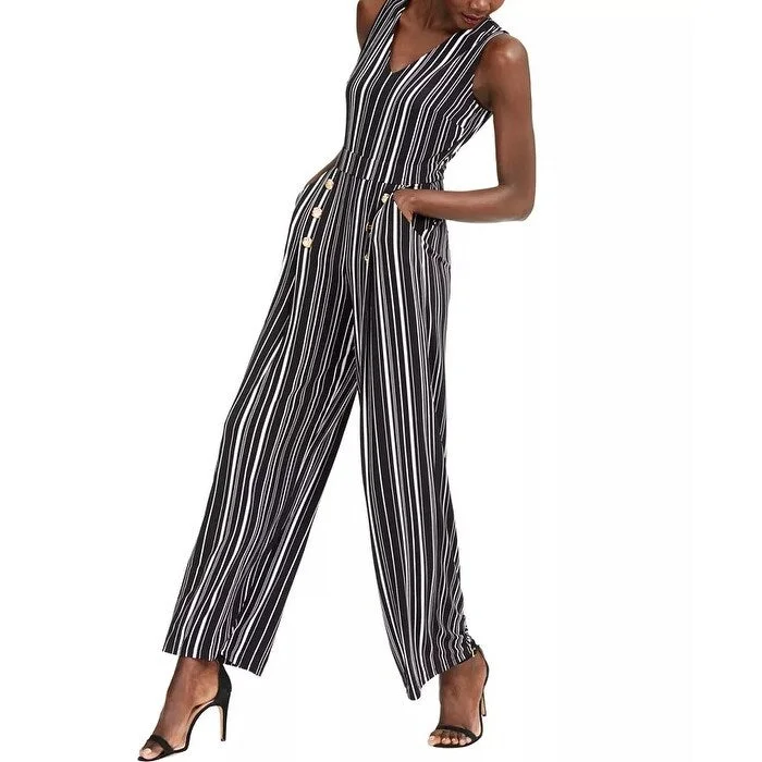 women's jumpsuits for bohemian chicINC International Concepts Women's Striped Jumpsuit Black Size XL - X-Large