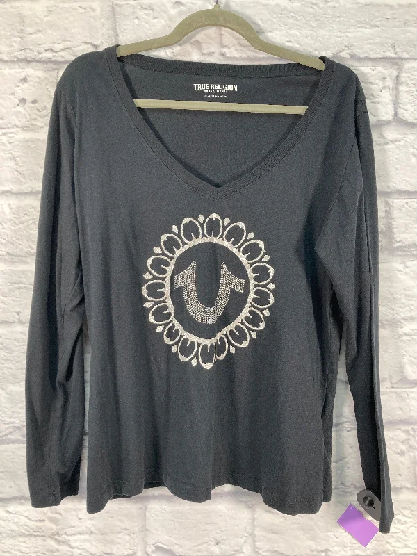 women's long sleeve tops with limited-edition designsTop Long Sleeve Basic By True Religion In Black & Silver, Size: 2x