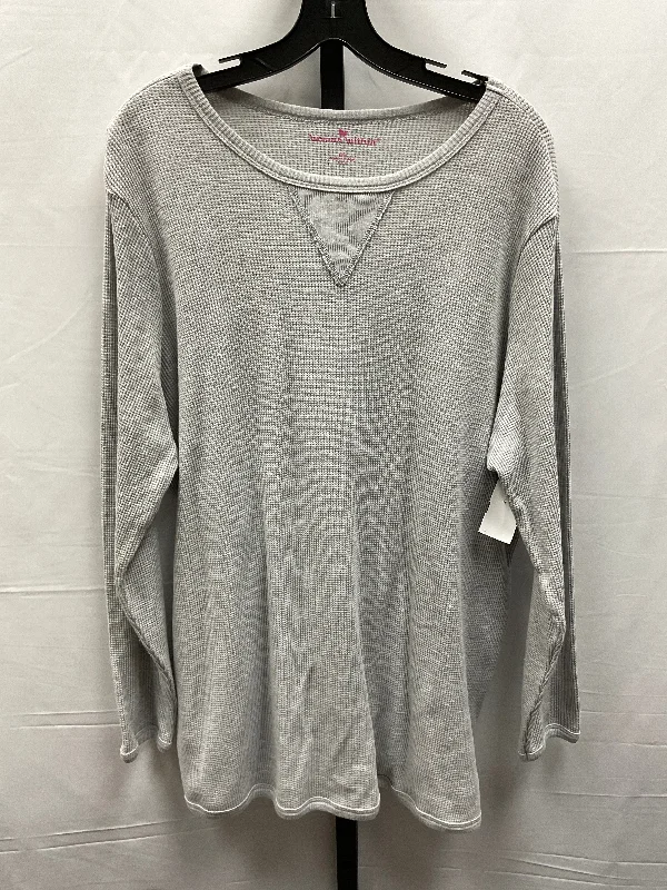 women's long sleeve tops with hidden buttonsTop Long Sleeve Basic By Woman Within In Grey, Size: 1x