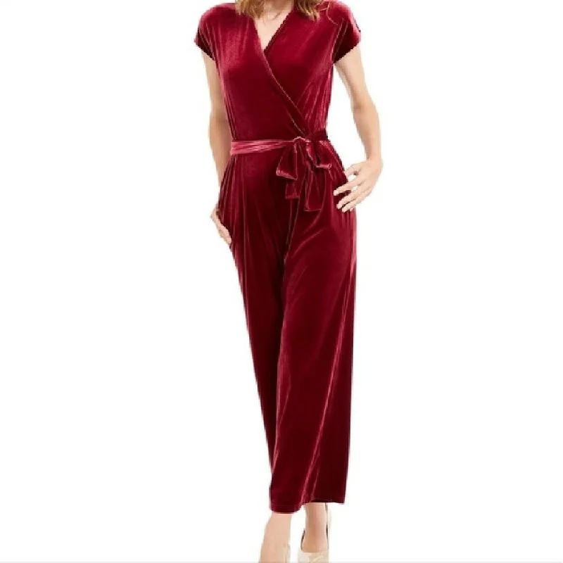 women's jumpsuits for casual gatheringsAlfani Women's Velvet Wide-Leg Jumpsuit Wine Size Smal