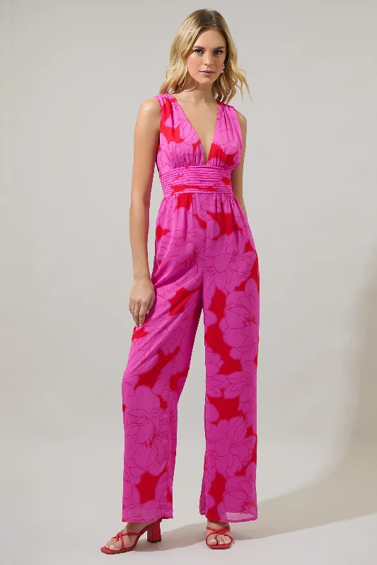 women's jumpsuits for ethical manufacturingZalea Floral Tilda Plunging Neckline Jumpsuit