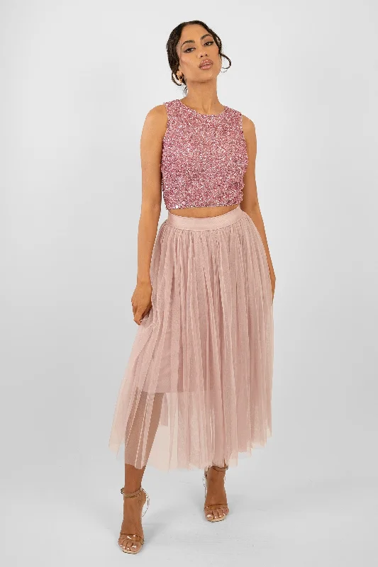 women's chiffon skirtsCleo Pink Tulle Midi Skirt