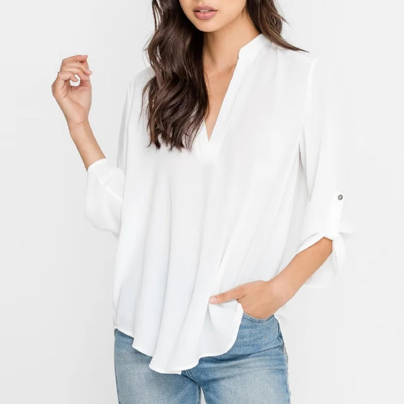 women's tops for those who want to create outfits that reflect their personal style and sense of fashionDeep Open V-Neck Top (Ivory)