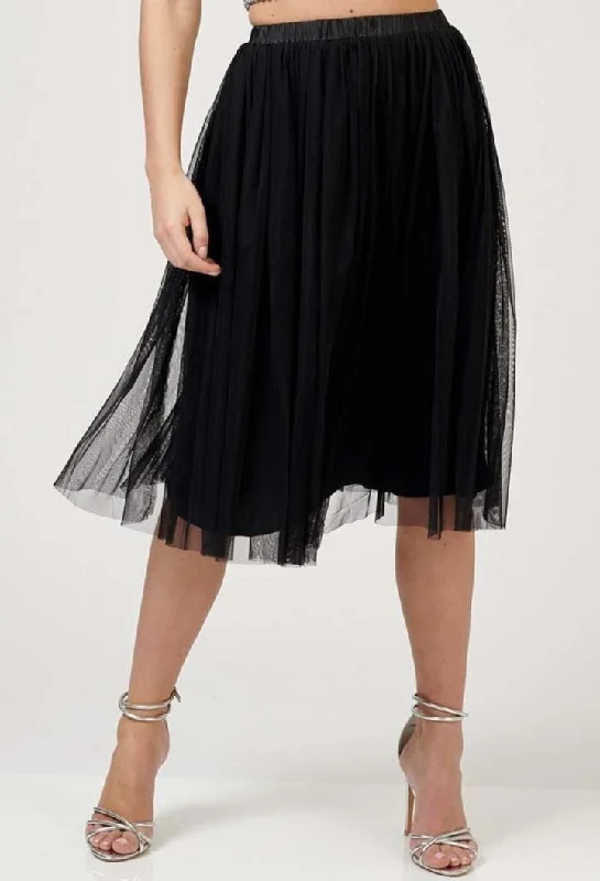 women's timeless satin skirtsVal Tulle Midi Skirt in Black