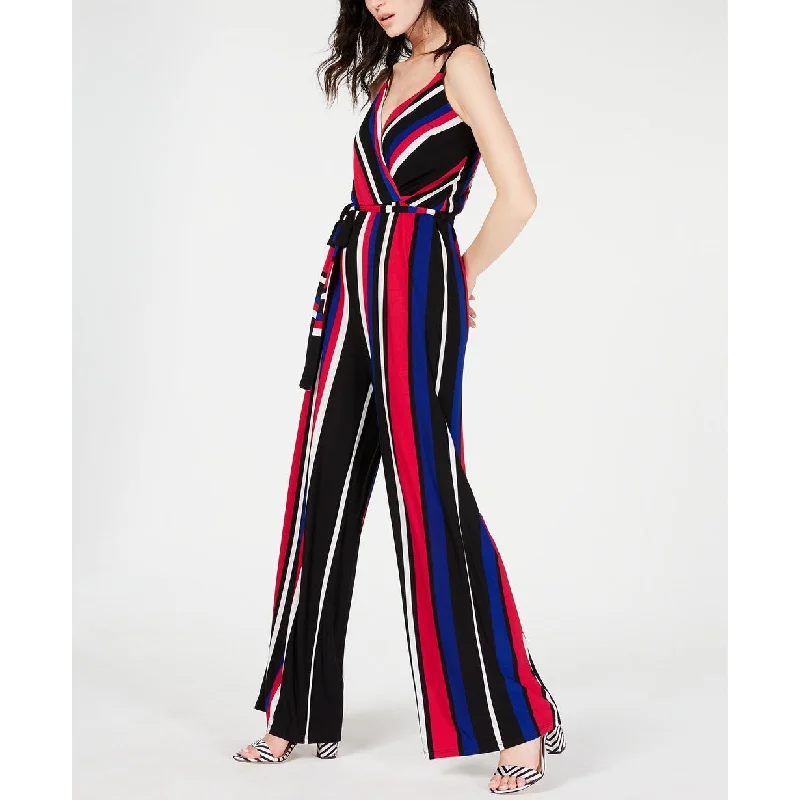 women's jumpsuits with round necksINC International Concepts Women's Sleeveless Surplice Striped Jumpsuit Red Size Small