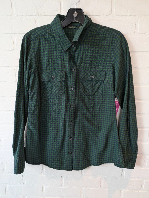 women's long sleeve tops with button-down frontsTop Long Sleeve By Eddie Bauer In Green, Size: S