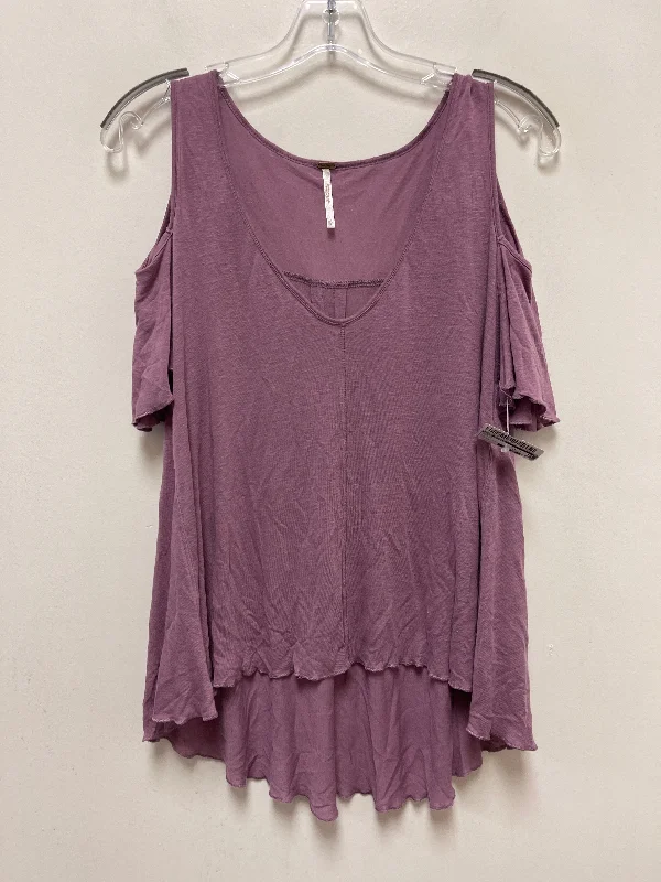 women's T-shirts with zippered closuresPurple Top Short Sleeve Free People, Size Xs