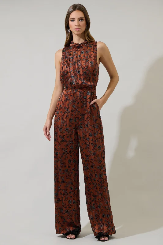 women's jumpsuits for curve-hugging stylesLeoben Floral Siren Drape Neck Jumpsuit