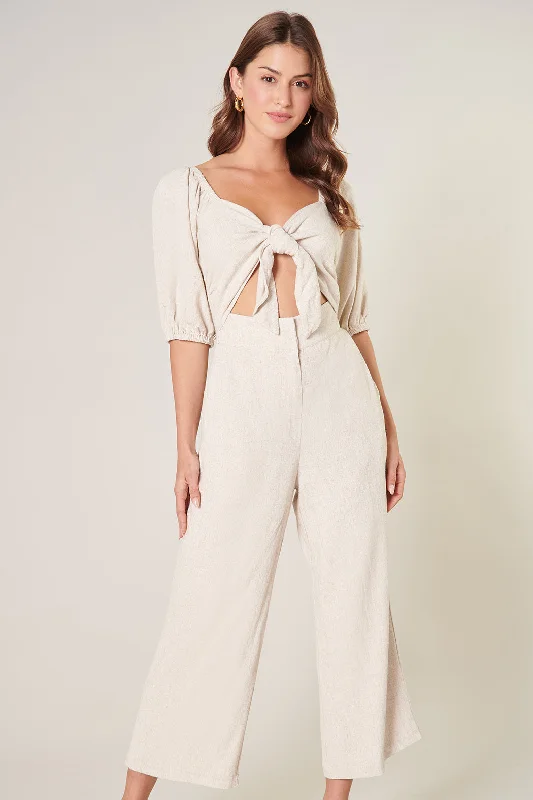 women's casual jumpsuitsSaint Tropez Jermaine Cut Out Tie Front Linen Jumpsuit