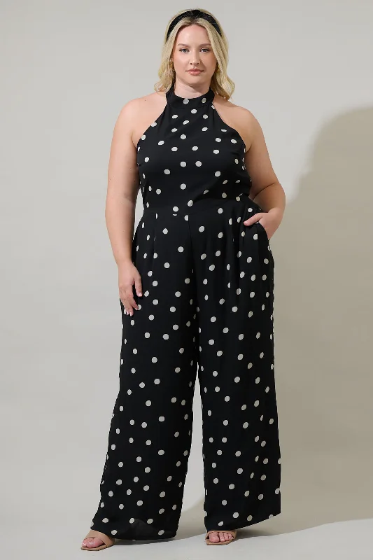 women's jumpsuits for everyday wearKaline Polka Dot After Hours Backless Halter Jumpsuit Curve