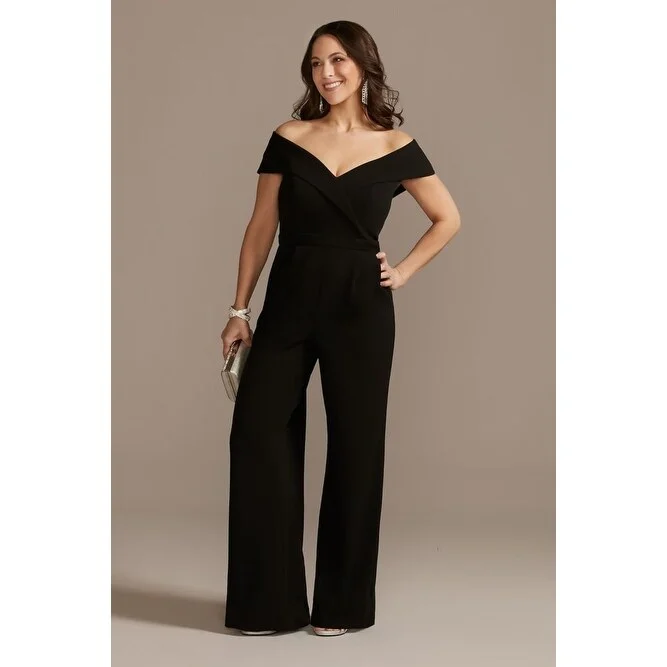 women's jumpsuits for statement fashionXscape Women's Off The Shoulder Jumpsuit Black Size 10 Petite - 10 Petite