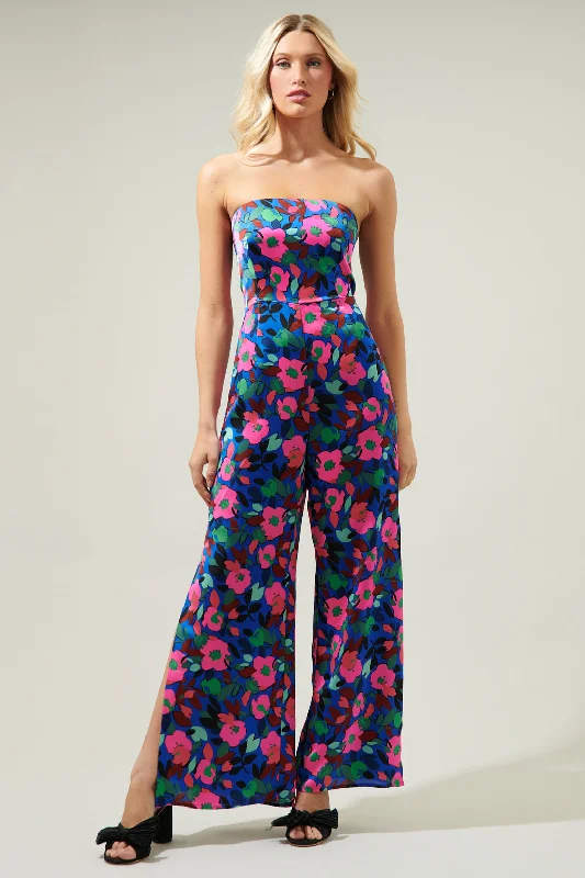 women's jumpsuits with off-the-shoulder sleevesVivi Berry Floral Angelini Split Leg Jumpsuit