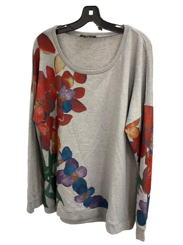 women's long sleeve tops with embroidery accentsTop Long Sleeve By Suzanne Betro In Grey, Size: 18