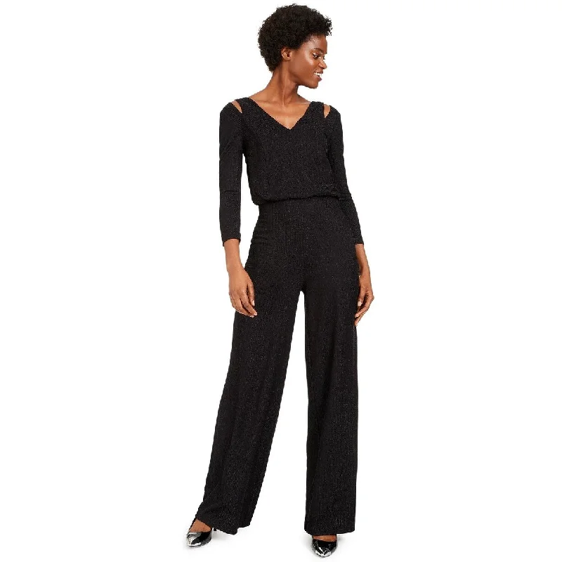 women's jumpsuits for hourglass figuresCalvin Klein Women's V-Neck Split-Shoulder Jumpsuit Black Size 16