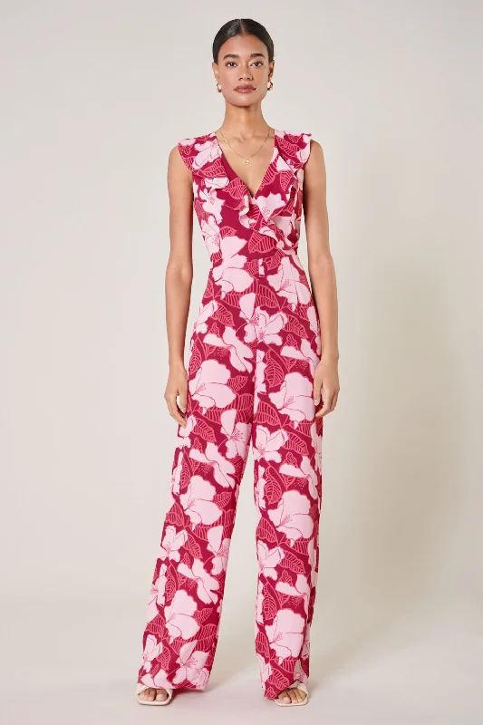 women's jumpsuits for moisture-wicking materialsGinger Berry Floral Sleeveless Surplice Jumpsuit