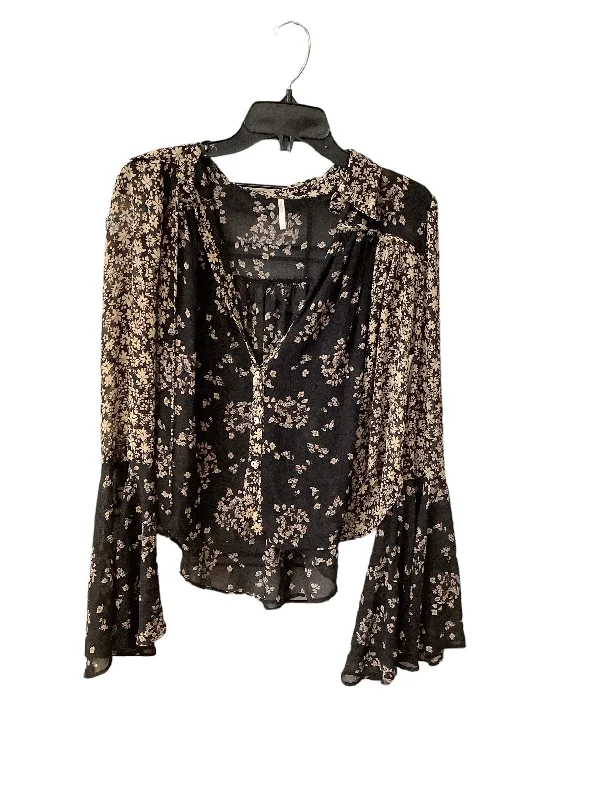 women's long sleeve tops with artistic printsTop Long Sleeve By Free People In Black, Size: Xs