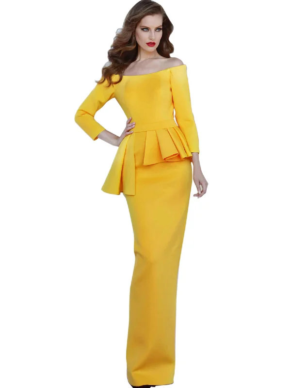 women's A-line dressesJovani Yellow Off the Shoulder Fitted Evening Dress