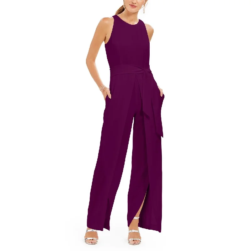 women's jumpsuits for lightweight designsINC International Concepts Women's Belted Flyaway-Leg Jumpsuit Wine Size 12