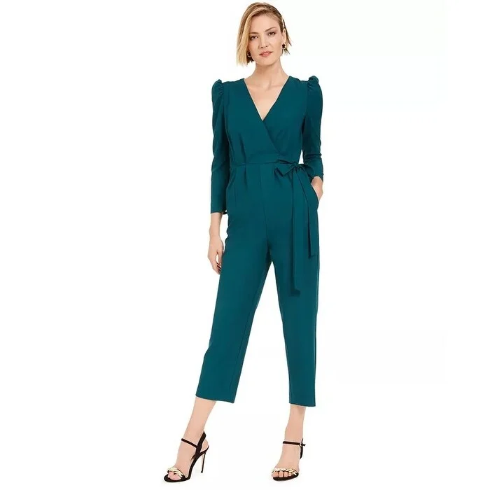 women's jumpsuits for beach outingsjulia jordan Women's Puff-Shoulder Jumpsuit Med Green Size 6 AV/MD/RG - Medium