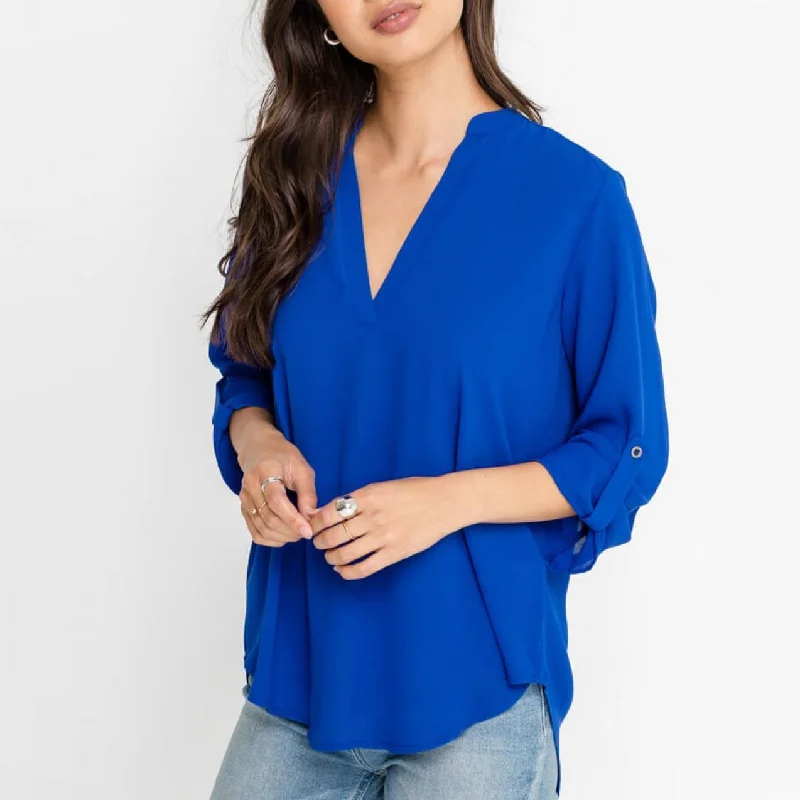 women's tops for those who want to add a personal touch to their wardrobe with unique and one-of-a-kind piecesDeep Open V-Neck Top (Mazarine Blue)