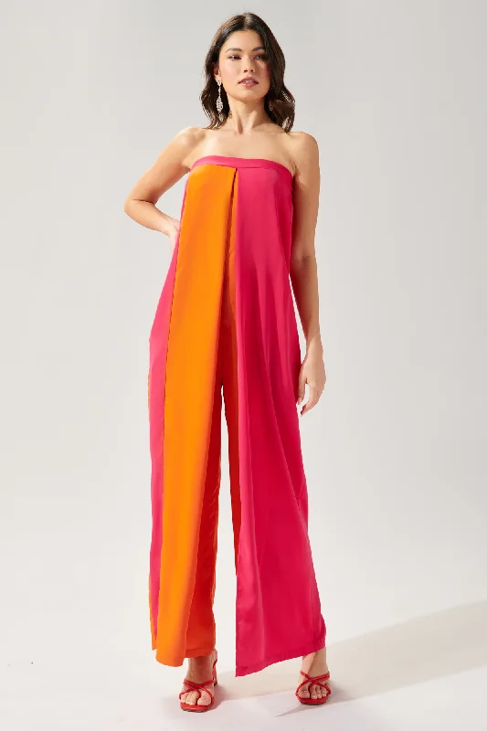 women's jumpsuits for laid-back looksFeel the Beat Strapless Color Block Jumpsuit