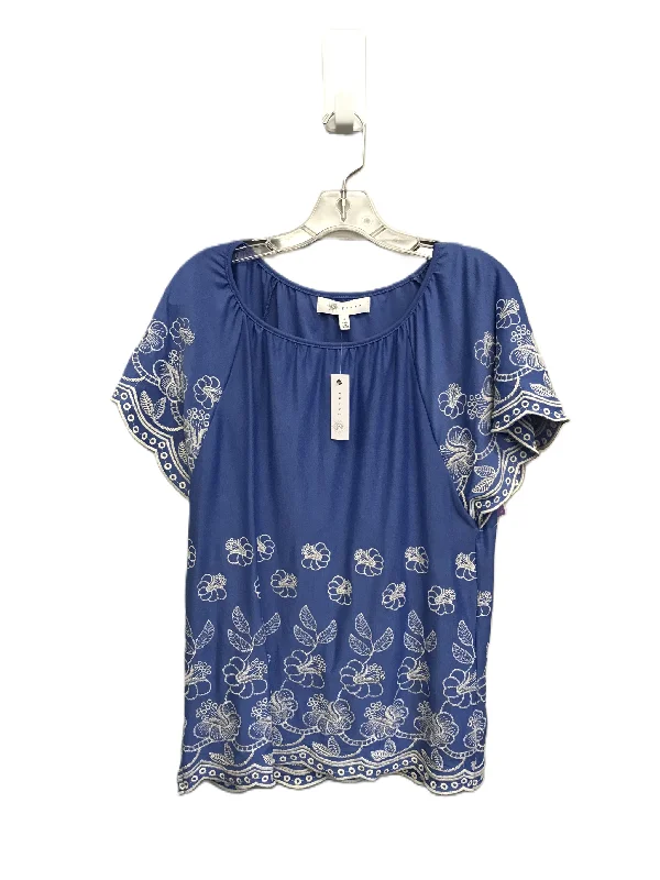 women's T-shirts with bohemian vibesBlue & White Top Short Sleeve By Fever, Size: S