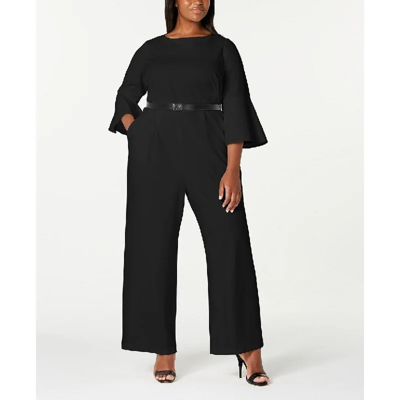 women's jumpsuits made of cottonCalvin Klein Women's Trendy Plus Size Bell-Sleeve Jumpsuit Black Size 22