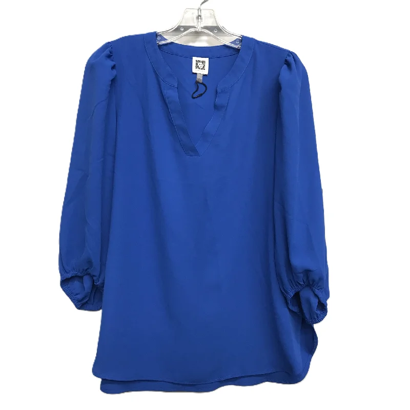 women's long sleeve tops with high necksTop Long Sleeve By Anne Klein In Blue, Size: M