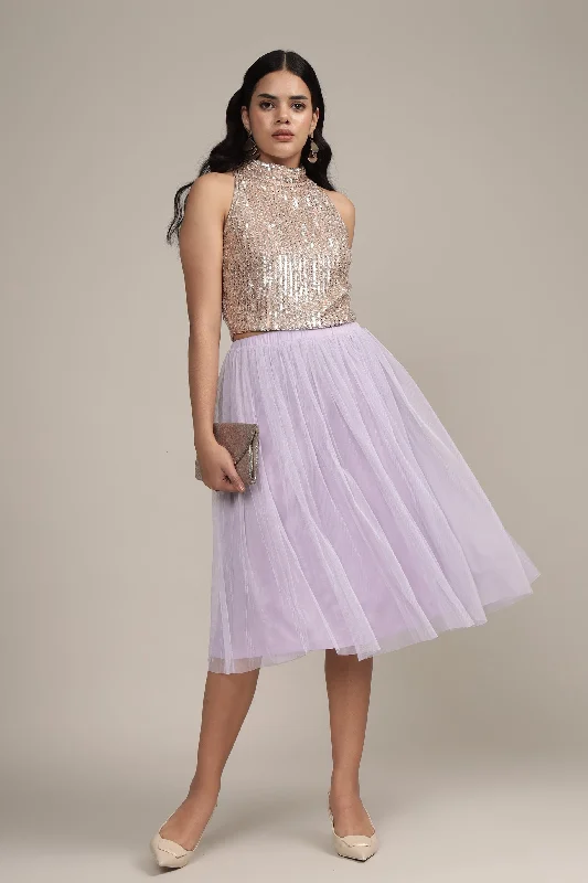 women's wool pencil skirts for winter formal eventsMerlin Lilac Tulle Midi Skirt