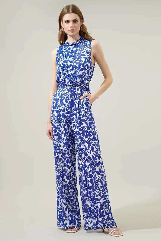 women's jumpsuits for business meetingsKian Floral Siren Drape Neck Jumpsuit