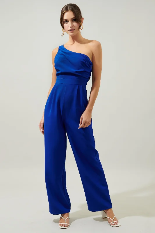 women's jumpsuits for hourglass figuresBlaine One Shoulder Ruched Jumpsuit