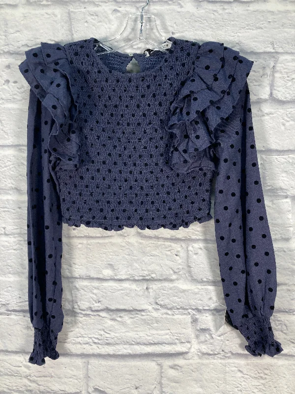 women's long sleeve tops with petite sizingTop Long Sleeve By Zara In Black & Blue, Size: Xs