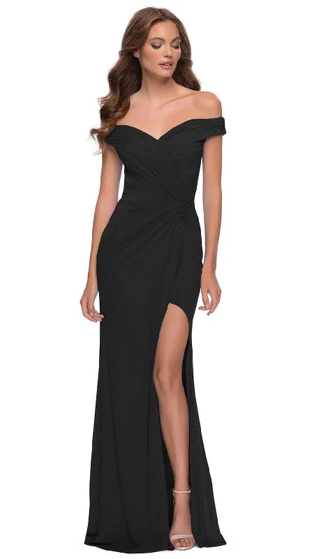 women's beach dressesLa Femme - Off Shoulder Ruched Evening Gown 29756SC