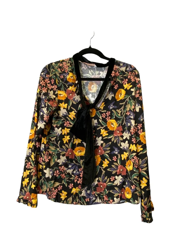 women's long sleeve tops with zippered closuresTop Long Sleeve By Zara In Floral Print, Size: S