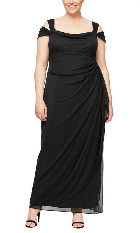 women's hourglass figure dressesAlex Evenings - 432156 Cold Shoulder Ruched Evening Dress