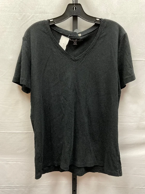 women's T-shirts for beach outingsBlack Top Short Sleeve Basic Eddie Bauer, Size Xxl