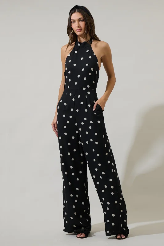 women's jumpsuits for loungingKaline Polka Dot After Hours Halter Jumpsuit