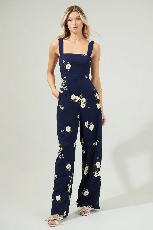 women's high-slit jumpsuitsArlene Floral Smocked Jumpsuit